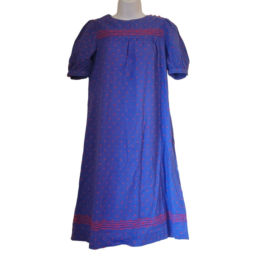 Lanz Originals XS Blue‎ Red Polka Dot Dress Shift Nightgown Vintage Grannycore